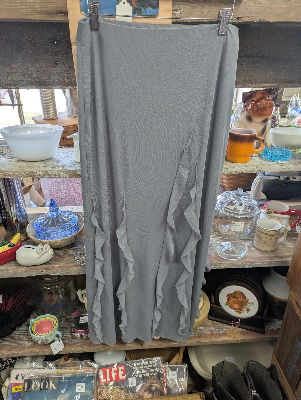 NWOT Zara Gray Mesh Stretch ruffle Maxi skirt